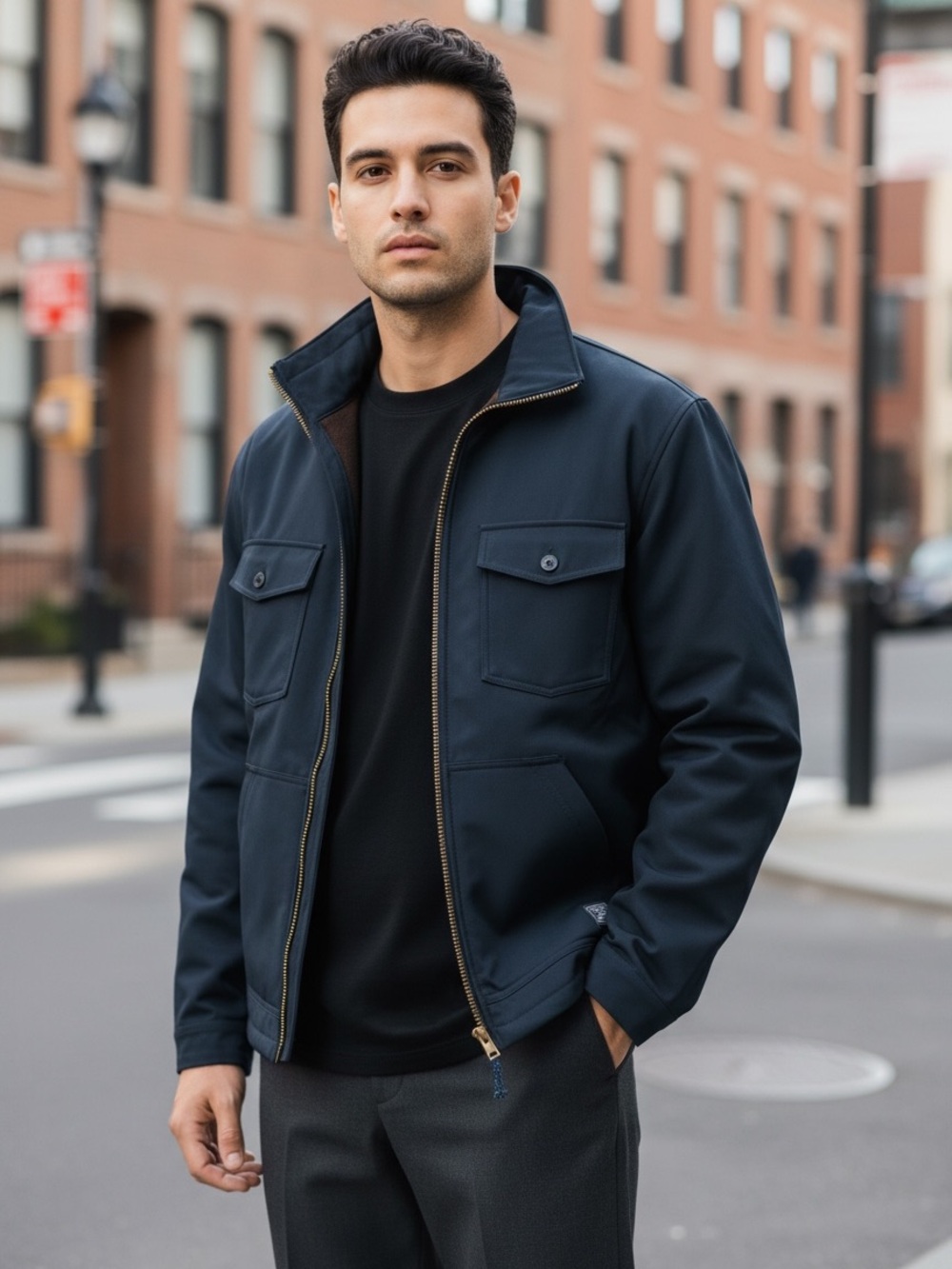 Men's Navy Zip-Front Shirt Jacket